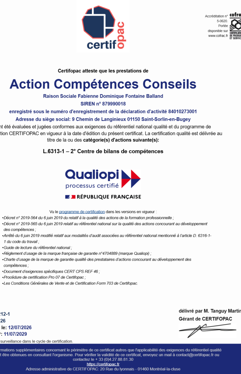 Bilan de compétences sérieux éligible CPF